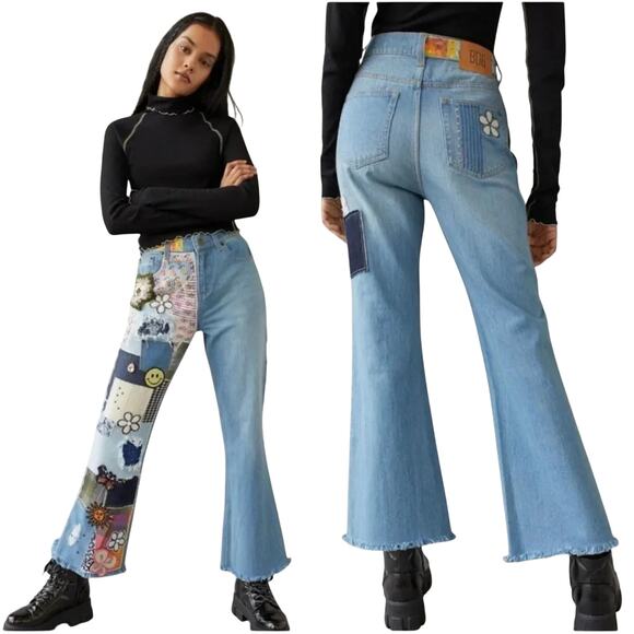 BDG Urban Outfitters High Waist Flare Jeans Patch Crochet, Size 30, New with Tag - Picture 1 of 16